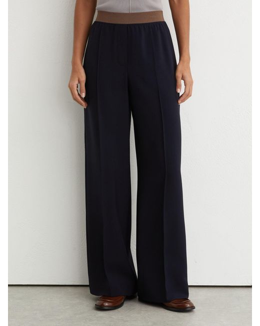 Reiss Natural Wilde - Navy Wide-leg Elasticated-waist Trousers, Us 0 R