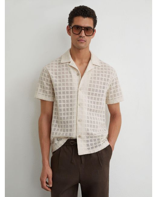 Reiss Natural Belardo - Off White Cotton-blend Crochet Tile-pattern Shirt, S for men
