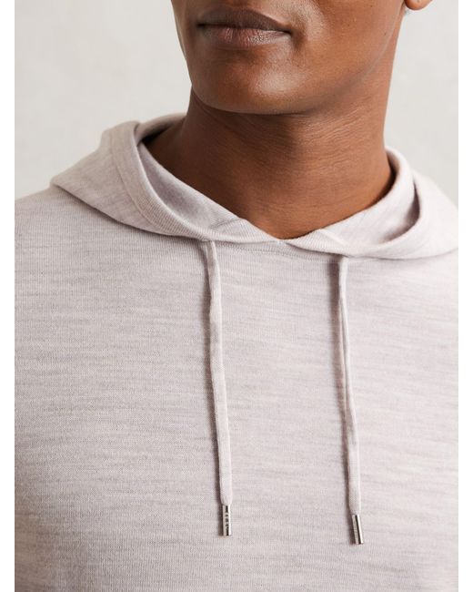 Reiss Brown Merino Wool Drawstring Hoodie for men