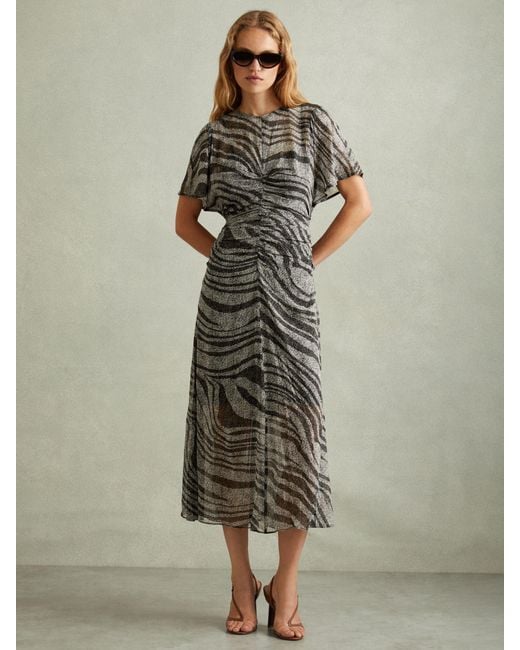 Reiss Green Animal Print Midi Dress