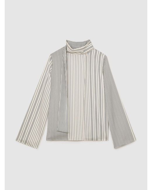 Reiss White Striped Scarf-Neck Blouse