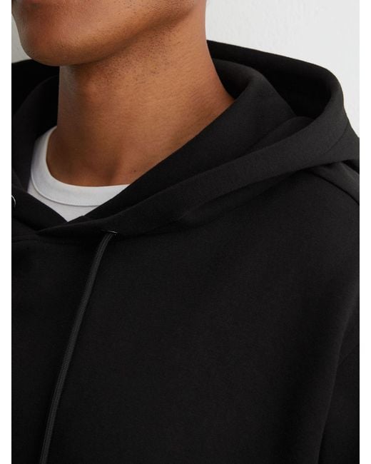 Reiss Black Sueded Interlock Jersey Relaxed-Fit Hoodie for men