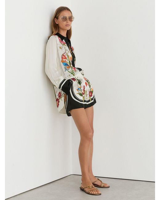 Reiss Multicolor Selina - Ivory/black | Nybg Scarf-print Shorts, Us 2