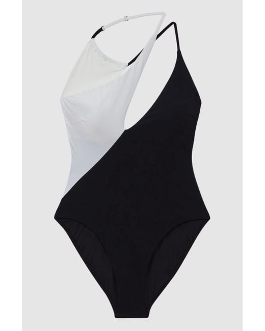 Reiss Multicolor Leighton - Black/white Asymmetric Colourblock Swimsuit