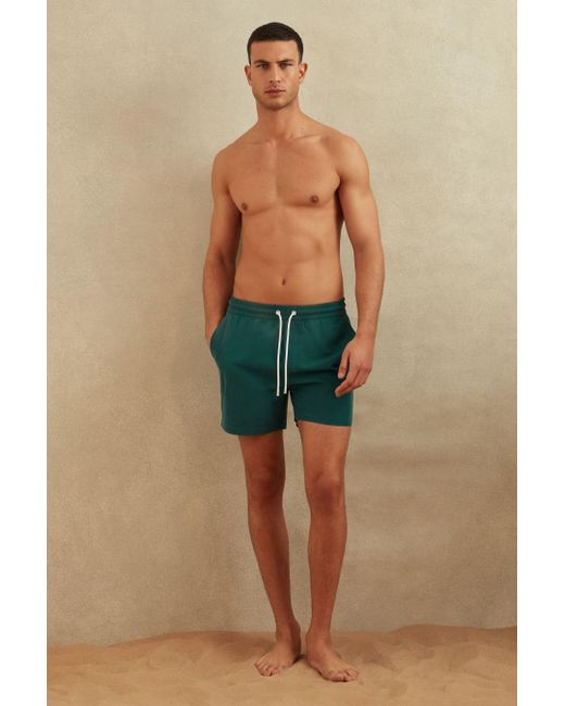 Reiss Blue Shore - Teal Plain Drawstring Waist Swim Shorts for men