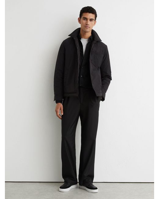 Reiss Black Quilted Press-Stud Overshirt for men