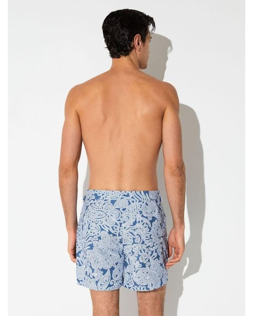 Reiss Fallow - Airforce Blue Paisley-print Side-adjuster Swim Shorts, S for men