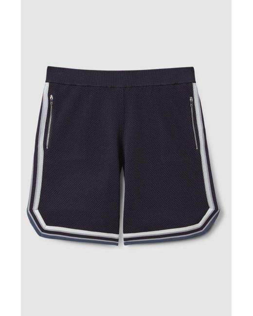 Reiss Blue Jack - Navy Multi Knitted Elasticated Waist Shorts, Xl for men