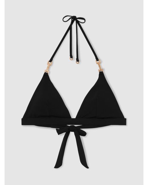 Reiss Black Triangle Halter Neck Bikini Top