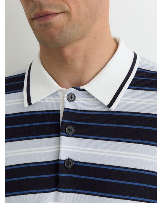Reiss Blue Rugby-Stripe Half-Button Jumper for men