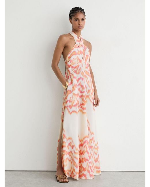 Reiss Multicolor Printed Halterneck Maxi Dress