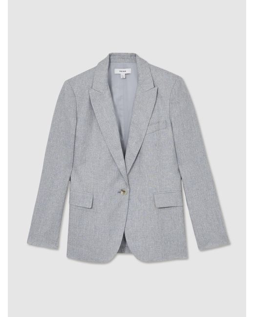 Reiss Gray Willow - Blue Petite Linen-blend Single-breasted Blazer, Us 2