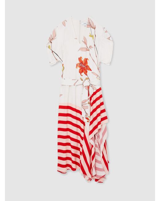 Reiss Red Floral Stripe-Print Maxi Dress