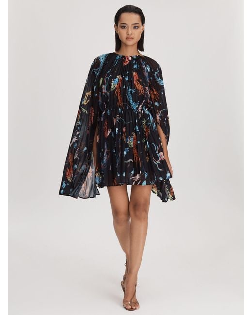 LEO LIN Black Leo Pleated Bell Sleeve Mini Dress