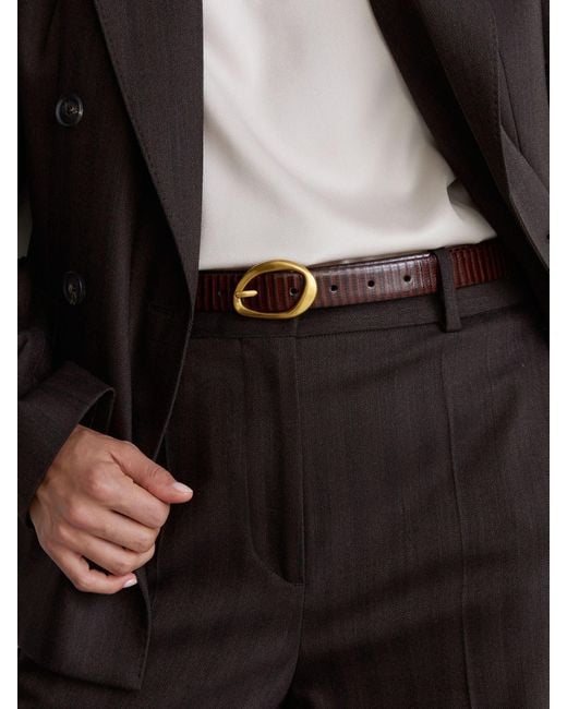 Reiss Natural Leather Lizard-Effect Sculpted-Buckle Belt