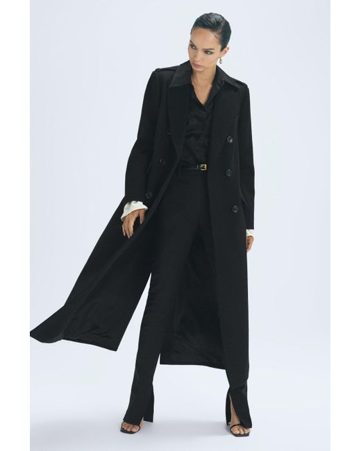 Reiss Black Margot - Atelier Wool-cashmere Blend Double Breasted Long Coat, Us 8