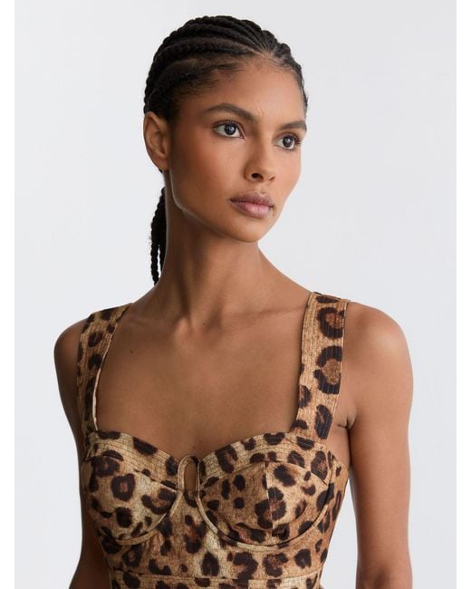 Reiss Natural Cotton Leopard-Print Bustier Top