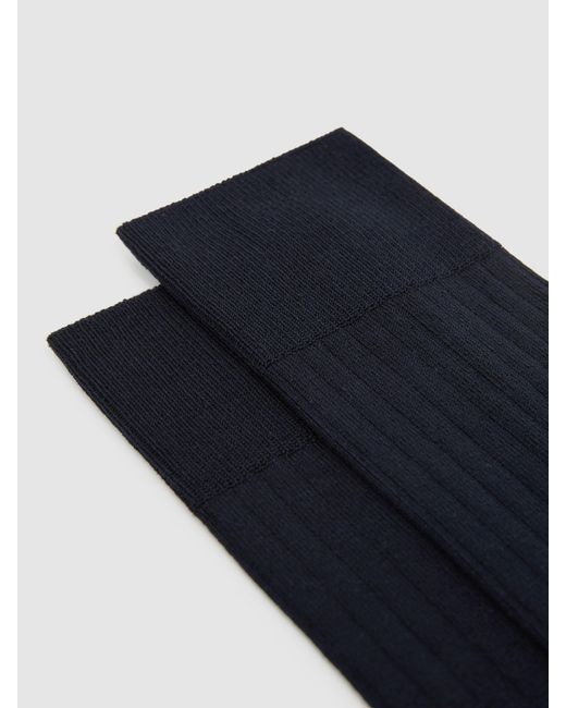 Reiss Blue Fela - Navy Cotton-blend Ribbed Socks, S-m for men