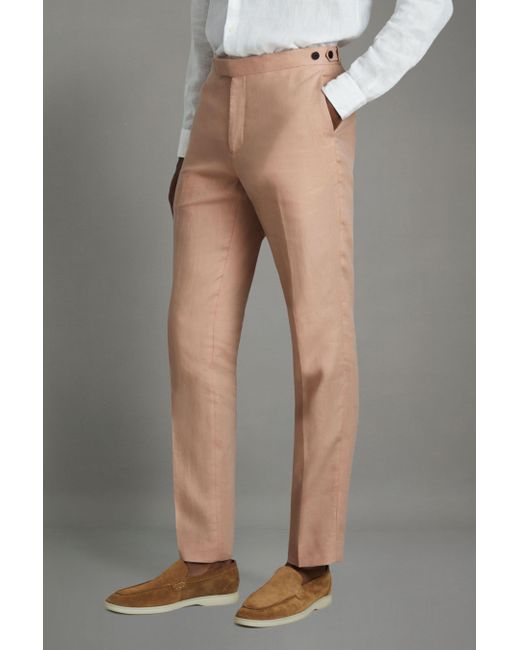 Reiss Gray Kin - Pink Slim Fit Linen Adjuster Trousers for men