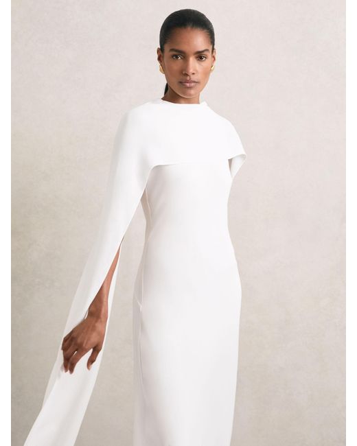 Reiss White Greta Crepe Cape Maxi Dress