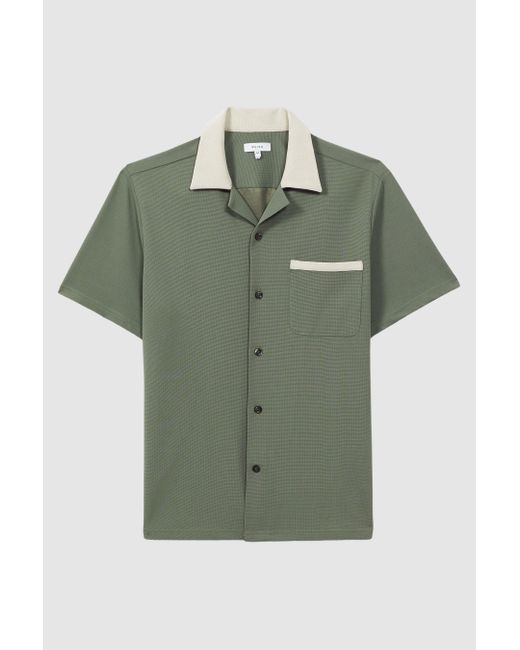 Reiss Green Troon - Sage/ecru Cuban Collar Contrast Shirt for men