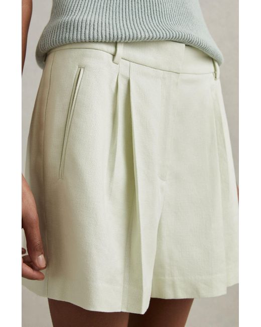Reiss Multicolor Dianna - Mint Front Pleat Linen Blend Suit Shorts