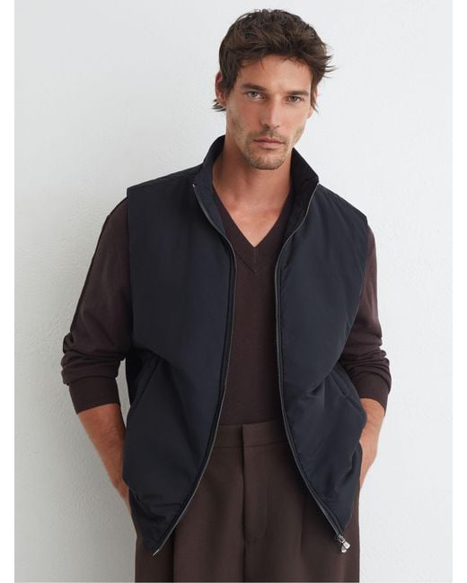 Reiss Blue Technical Padded Zip-Through Gilet for men