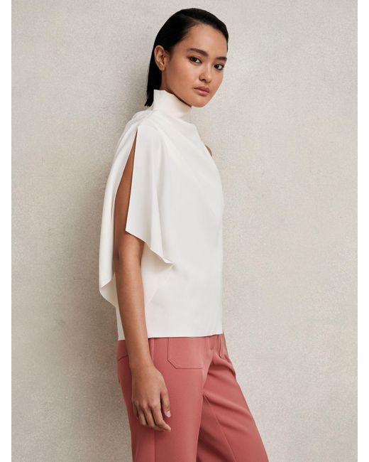 Reiss White One-Shoulder Draped Top