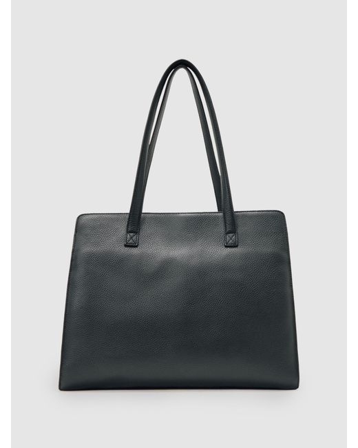 Reiss Delphine - Black Grained Leather Tote Bag, One