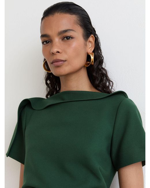 Reiss Hilary - Teal Green Ruched-detail Boat-neck Midi Dress, Us 2