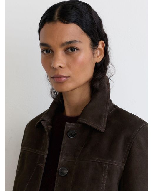 Reiss Black Suede Trucker Jacket