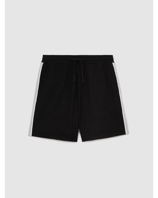 Reiss Black Cotton-Blend Side-Tape Crochet Shorts for men