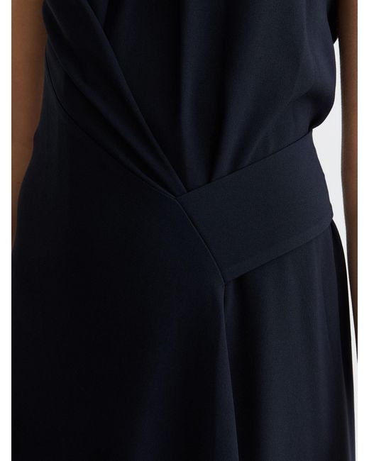 Reiss White Drape-Detail Sleeveless Midi Dress