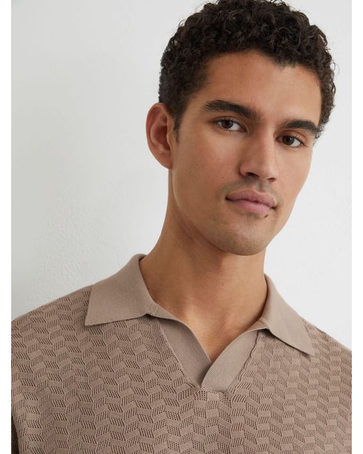 Reiss Multicolor Textured-Knit Open-Collar Polo Shirt for men