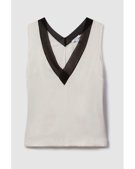 Reiss Natural Pippa - Ivory/black Silk Front Colourblock Vest