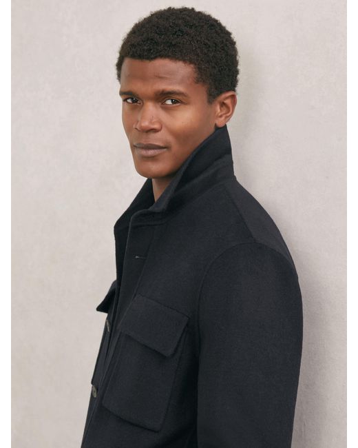 Reiss Black Wool-Blend Twin-Pocket Overshirt for men