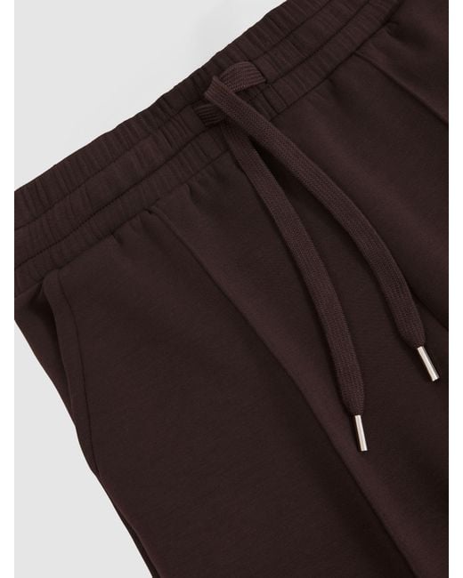 Reiss Natural Jemma - Dark Chocolate Brown Premium Interlock Wide-leg Joggers, S Regular (uk 8-10)