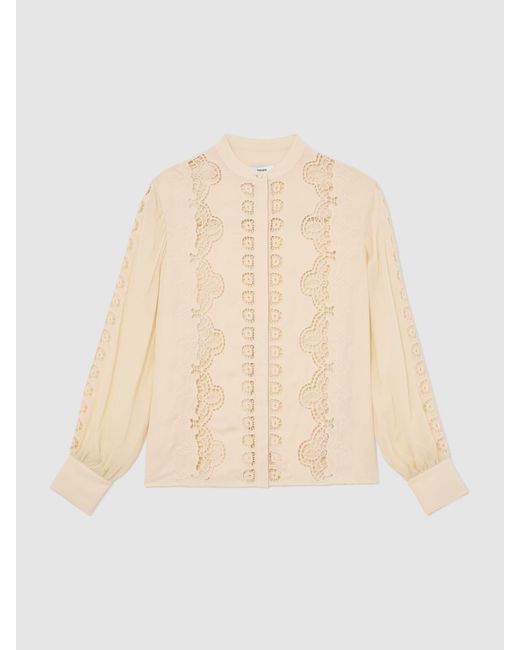 Reiss Natural Cutwork-Embroidery Sheer-Sleeve Blouse