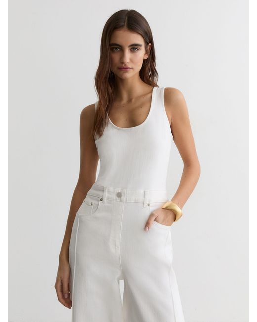 Reiss White Wide-Leg Racer-Back Denim Jumpsuit