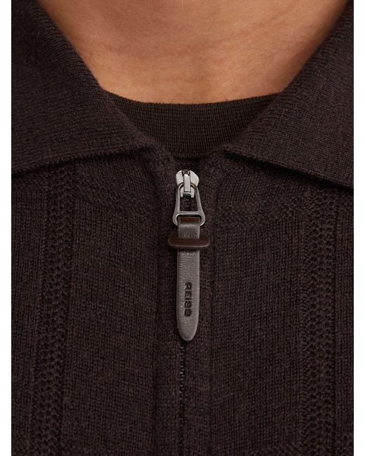 Reiss Black Wool Check-Textured Zip-Through Cardigan for men