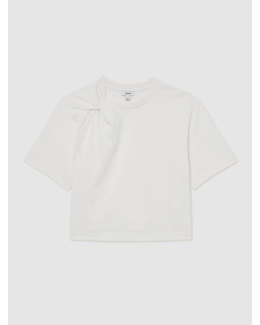 Reiss White Cotton Twist-Detail Boxy T-Shirt