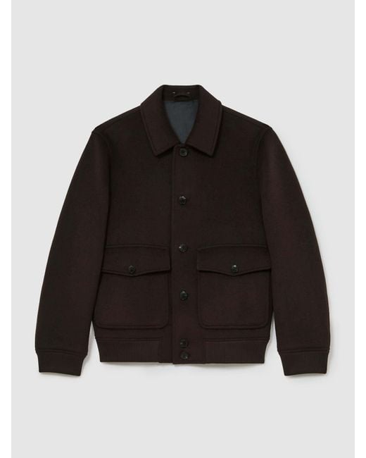 Reiss Black Wool-Blend Flap-Pocket Bomber Jacket for men