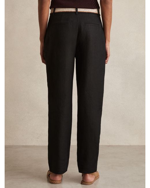 Reiss Natural Linen Belted Tapered Trousers
