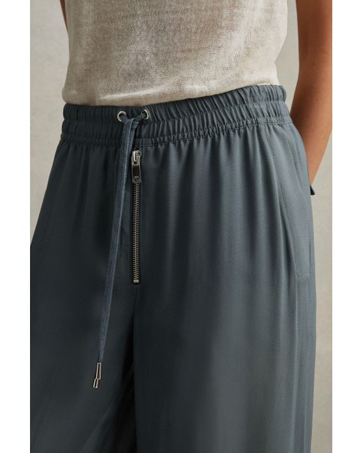 Reiss Gray Cameilla - Blue Drawstring Zip-front Wide Leg Trousers