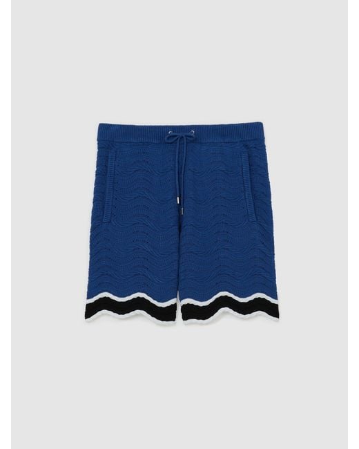 Reiss Blue Cotton-Blend Wave-Knit Tipped Shorts for men