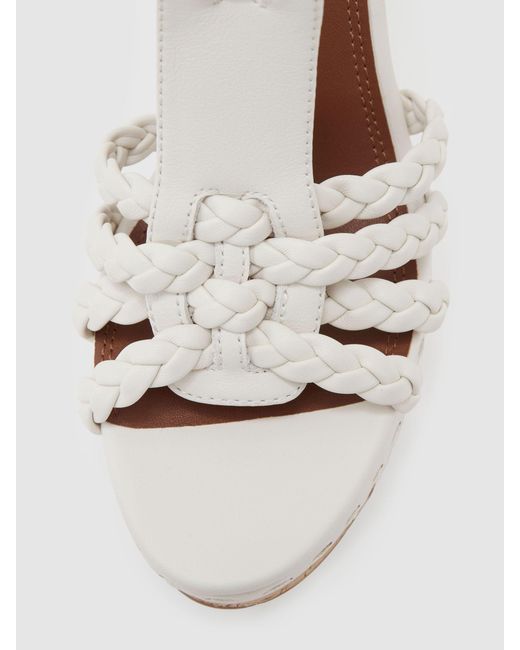 Reiss Gray Leather Plaited-Strap Wedge Sandals