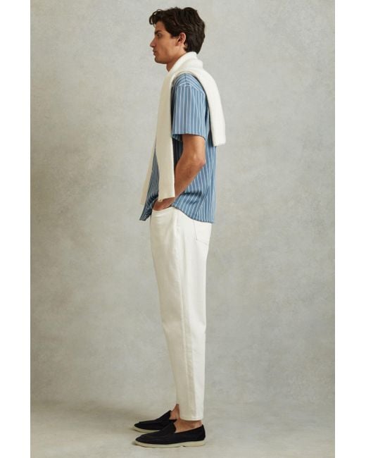 Reiss Neptune - White/soft Blue Ribbed Striped Cuban Collar Shirt, S for men