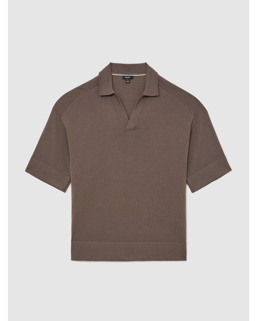 Reiss Brown Merino Wool Relaxed Polo Jumper for men