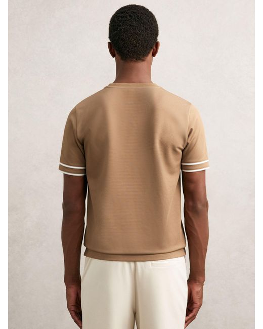 Reiss Natural Oscar - Camel Brown Textured Crew-neck Tipped T-shirt, S for men