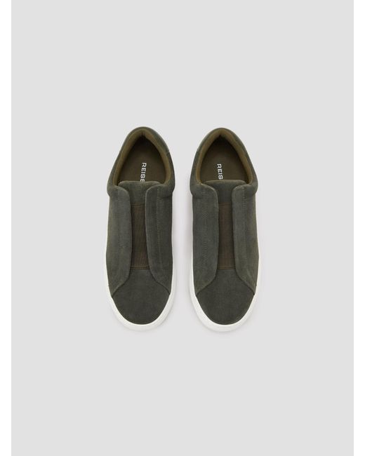 Reiss Emil - Pine Green Suede Slip-on Elasticated Trainers, Us 11 (uk 10) for men
